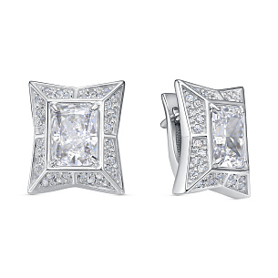 Серьги с английским замком из серебра с фианитом