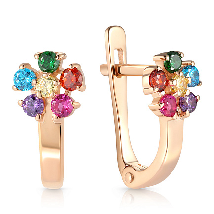 Серьги детские из красного золота с фианитами