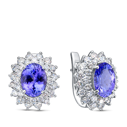 Серьги из белого золота с бриллиантами, танзанитами