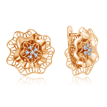 Серьги из красного золота с фианитом