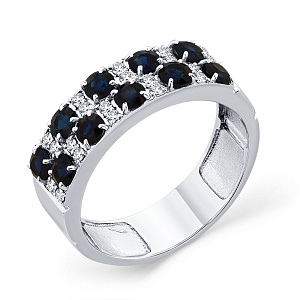 Кольцо из белого золота с бриллиантами, сапфирами