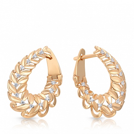 Серьги с английским замком из красного золота с фианитом