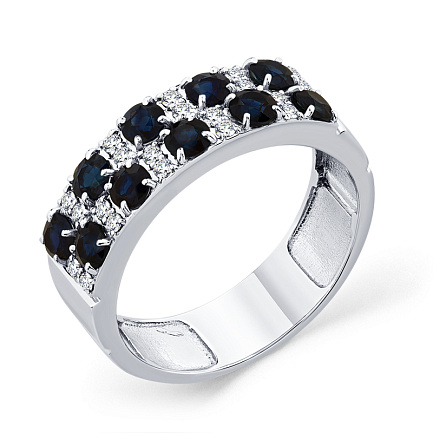 Кольцо из белого золота с бриллиантами, сапфирами