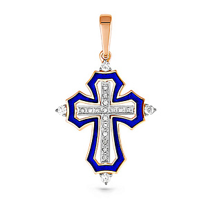 Крест из красного золота с бриллиантом