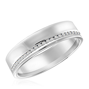 Кольцо обручальное из белого золота с бриллиантом