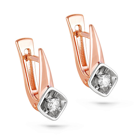 Серьги с английским замком из красного золота с бриллиантами
