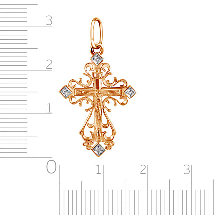 Крест из красного золота с фианитами Сваровски