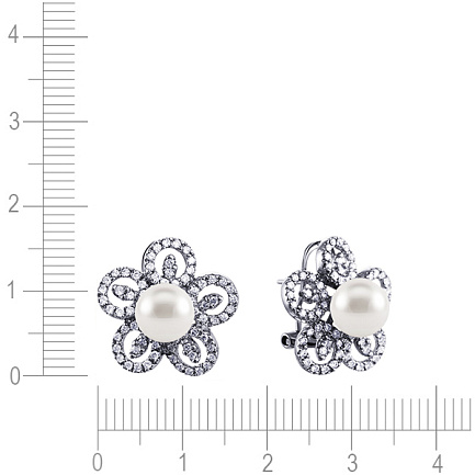 Серьги из белого золота с бриллиантами, жемчугом