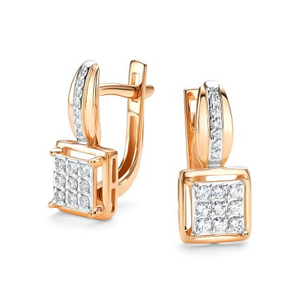 Серьги с английским замком из красного золота с бриллиантами