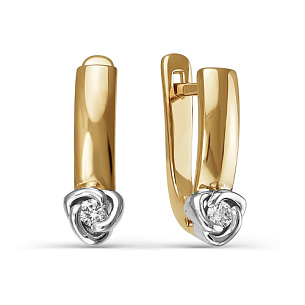 Серьги с английским замком из красного золота с бриллиантом