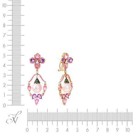 Серьги из красного золота с бриллиантами, жемчугом