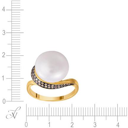 Кольцо из желтого золота с бриллиантами, жемчугом