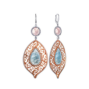 Серьги из комбинированного золота с бриллиантами, аквамаринами