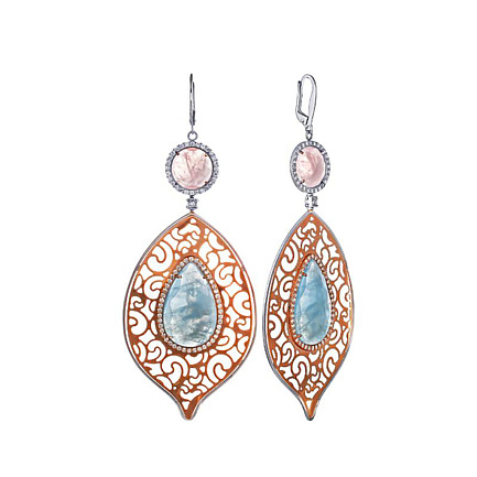 Серьги из комбинированного золота с бриллиантами, аквамаринами