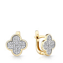 Серьги с английским замком из желтого золота с фианитом