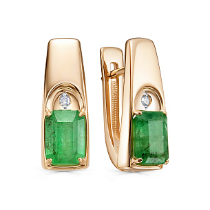 Серьги с английским замком из красного золота с изумрудом