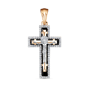 Крест из красного золота с фианитами