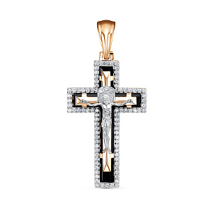Крест из красного золота с фианитом