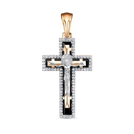 Крест из красного золота с фианитами