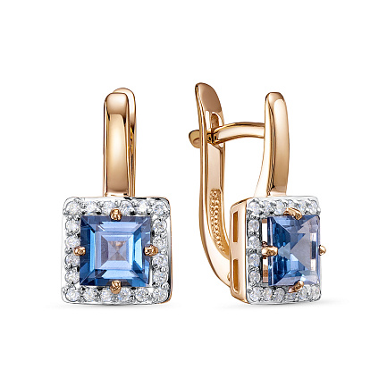 Серьги из красного золота с бриллиантами, топазами