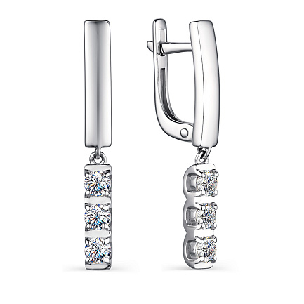 Серьги с английским замком из серебра с фианитами