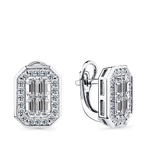 Серьги с английским замком из белого золота с бриллиантами