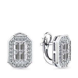 Серьги с английским замком из белого золота с бриллиантом