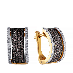 Серьги с английским замком из желтого золота с бриллиантами