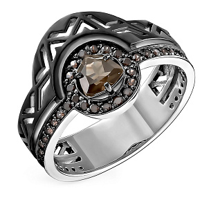 Кольцо из серебра с фианитами, раухтопазом