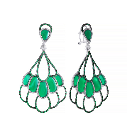 Серьги из серебра с агатом, фианитом