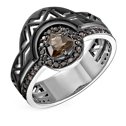 Кольцо из серебра с раухтопазом, фианитами