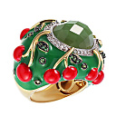 Кольцо из желтого золота с бриллиантами, цаворитами