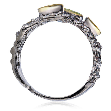 Кольцо из серебра с позолотой, хризолитом