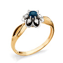 Кольцо из красного золота с бриллиантами, сапфиром