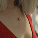 Колье из желтого золота с фианитом, плетение якорное