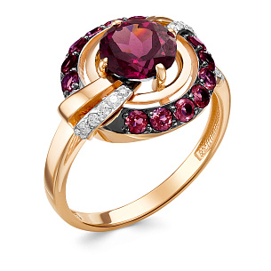 Золотое кольцо с бриллиантами, родолитами