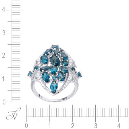 Кольцо из белого золота с бриллиантами, топазами