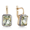 Серьги с английским замком из желтого золота с фианитом