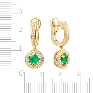 Серьги с английским замком из желтого золота с бриллиантами, изумрудами