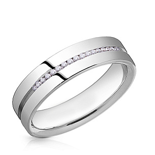 Кольцо обручальное из белого золота с бриллиантом