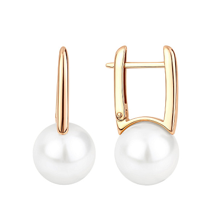 Серьги с английским замком из красного золота с жемчугом