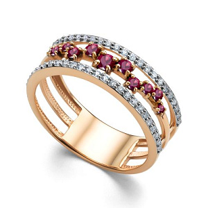 Кольцо из красного золота с бриллиантами, рубином