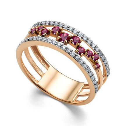 Кольцо из красного золота с бриллиантами, рубином