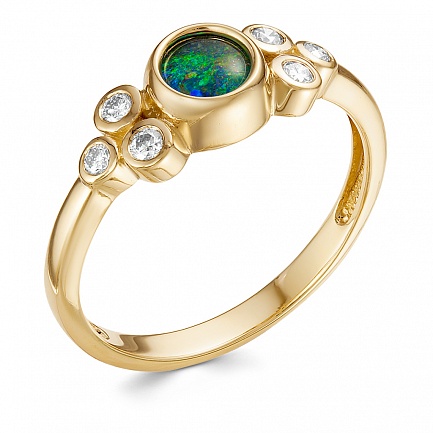 Кольцо из желтого золота с бриллиантами, опалом