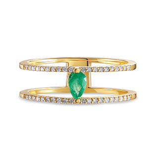 Кольцо из жёлтого золота с бриллиантами и изумрудом