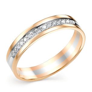 Кольцо обручальное из комбинированного золота с бриллиантом