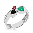 Кольцо из серебра с ониксом, фианитами