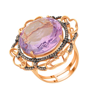Кольцо из красного золота с бриллиантами, аметистом