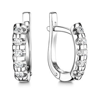 Серьги с английским замком из белого золота с бриллиантом