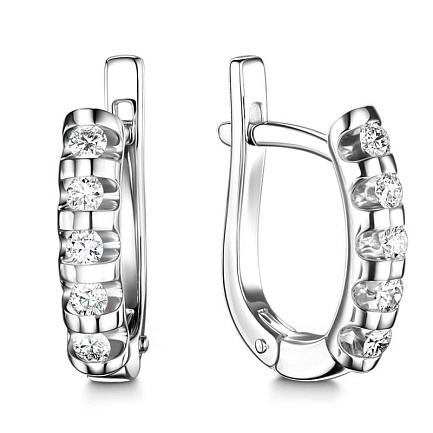 Серьги с английским замком из белого золота с бриллиантами